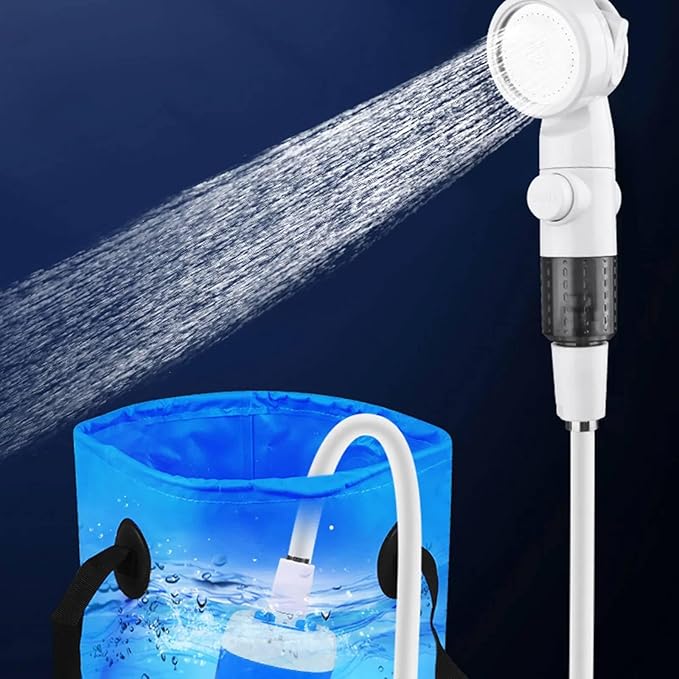 Portable Camping Shower Outdoor Camp Shower Pump Rechargeable Outdoor Shower Head Sprayer with Digital Display Rechargeable Electric Shower Pump for Camping Travel Car Washing