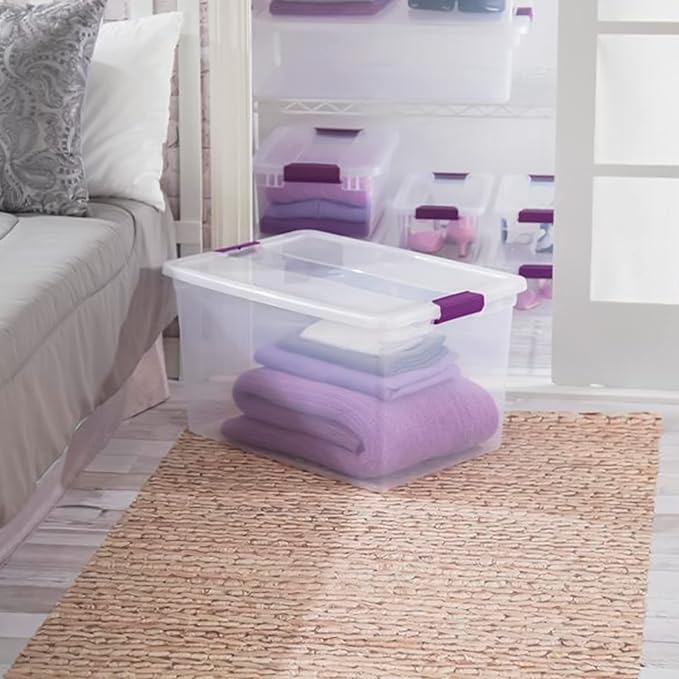 Sterilite Clear Plastic Storage Totes 6 Pack 64 Quart and 6 Pack 66 Quart Bins with Lids