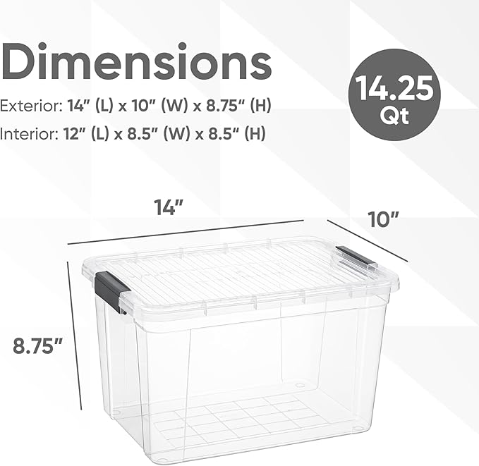 Superio Clear Storage Bins with Lids 14.7 Quart BPA Free Plastic Containers Transparent Boxes for Organizing Stackable Crates Organizer Totes for Home Office School and Dorm
