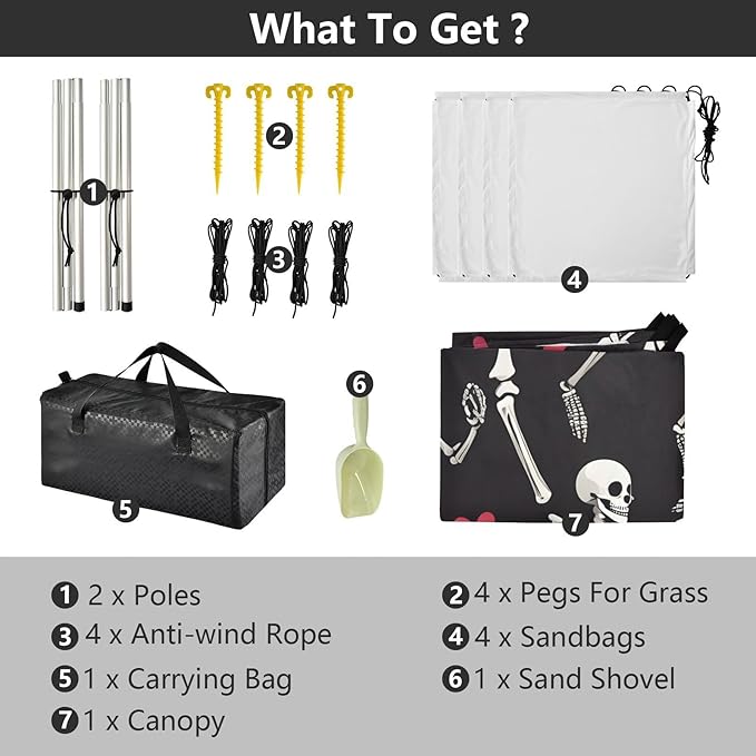 ALAZA Skull Dancing Pattern Beach Tent Sun Shelter Portable Canopy Sunshade for Outdoor Camping Picnics Backyard Fun 10x9 ft