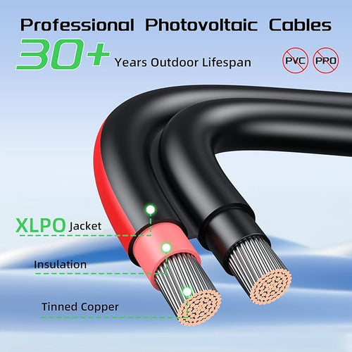 10AWG Bateria Power Solar Panel Extension Cable 20 Feet 6mm² with Female &amp Male Connectors 10 Gauge Twin Wire Conductor Parallel Solar Wire Adapter for RV Photovoltaic Systems