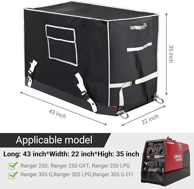 Waterproof Welder Generator Cover - Fits for Lincoln Electric Ranger GXT/250/305 Series - Heavy Duty 600D Oxford All Weather Protection Fits Ranger 250 GXT 250 250 LPG 305 G 305 LPG 305 G EFI