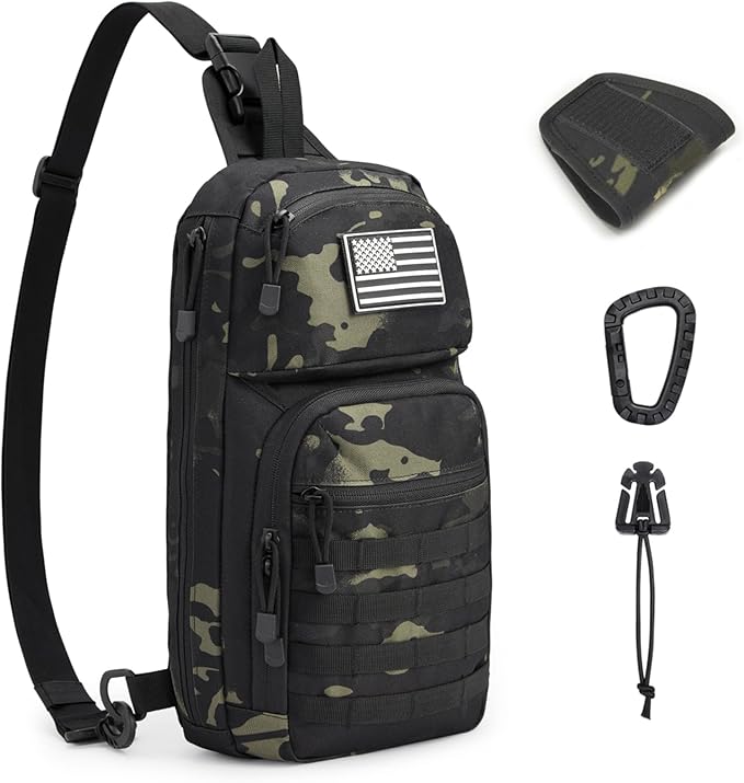 G4Free 10L Tactical EDC Sling Bag Backpack Military Molle Chest Shoulder Assault Pack for Concealed Carry(Black Cp)