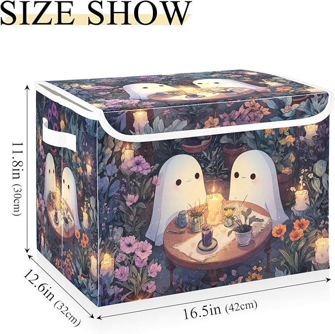 Collapsible Storage Bins with Lids Decorative Fabric Storage Cubes Closet Organizer and Storage Basket Boxes Containers for Clothes Box Chest Folding Rectangle Cute Ghost Flower Plant