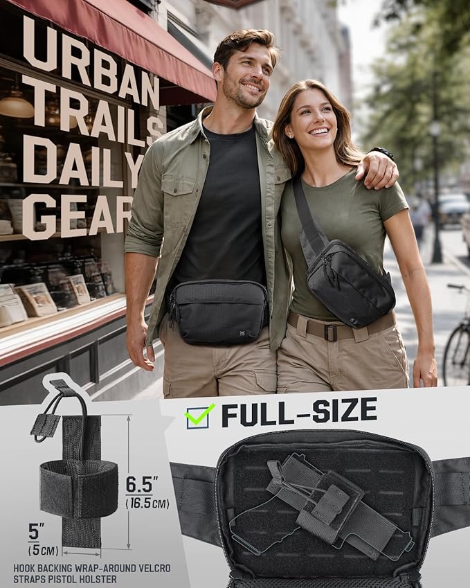 Large Tactical CCW Fanny Pack for Men Women Security Carry EDC Crossbody Bag Anti Theft Waist Bag for Hiking Hunting Running (Adjustable Up to 57 Waist Includes 1 Holster)