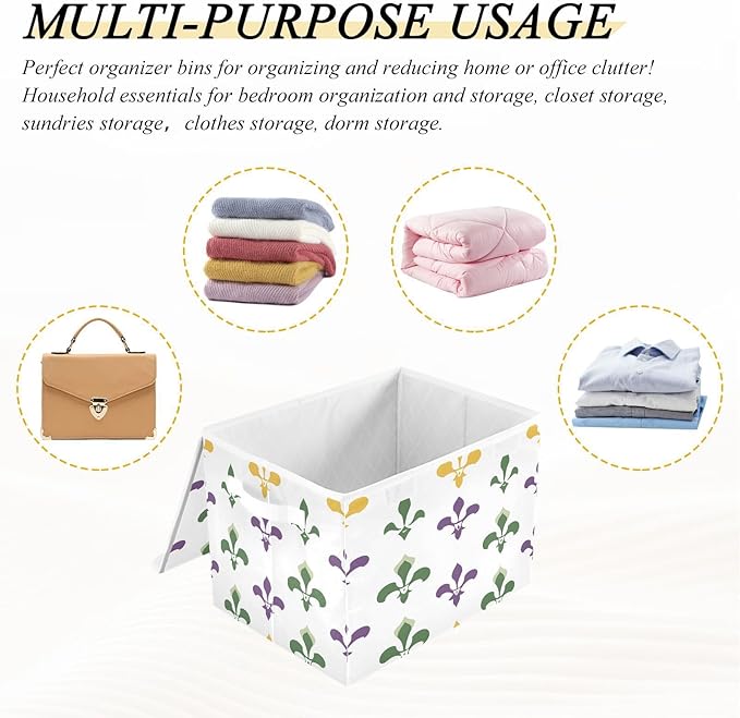 Graffiti Mardi Gras Logo Pattern Foldable Storage Baskets Fabric Boxes with Handle Organizers with Flip-Top Lids Storage Bins for Home Bedroom Office