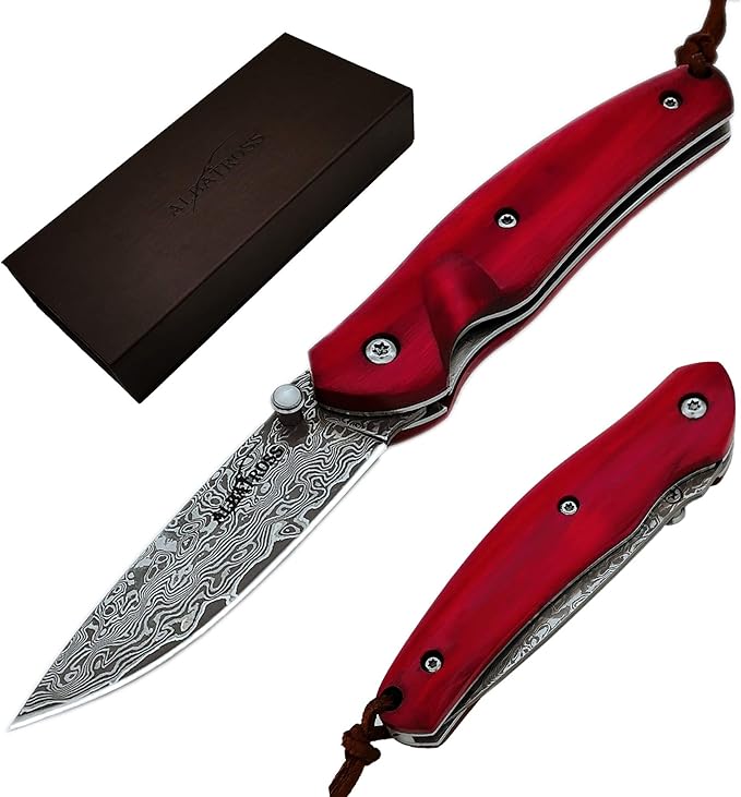 Father's Day Mother's Day &amp Heirloom Gift for Men Women - Exotic Dalbergia Wood &amp Damascus Steel Pocket Folding Knife | Collector's EDC for Husband Boyfriend Father Wife Girlfriend Mom