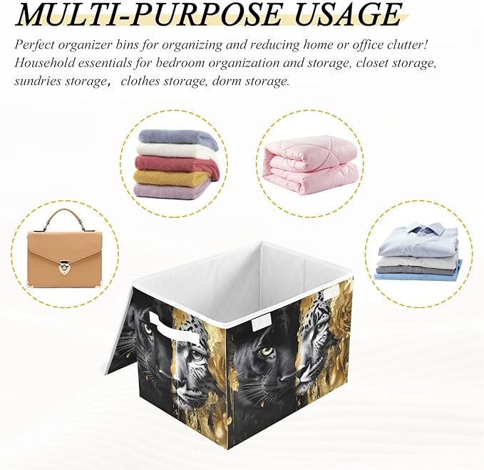 AIXIWAWA Lidded Storage Cube (Two Face Leopard) Fabric Foldable Closet Bins with Flip Lid and Handles Organizer Basket Container 16.5 x 12.6 x 11.8 IN