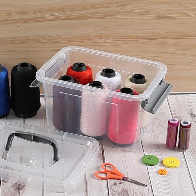 3.5 Quart Small Clear Latching Boxes with Handle Tiny Plastic Storage Bins with Lid 6 Packs