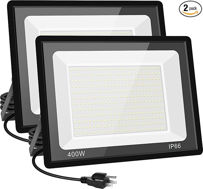 400W LED Stadium Flood Lights OutdoorSuper Bright LED Arena Lights 85-265V IP66 Waterproof 5000K Daylight White Commercial Lighting for Sports Fields and Counts(2 Pack)