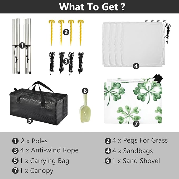 ALAZA Happy Saint Patricks Day Green Leaves Beach Tent Sun Shelter Portable Canopy Sunshade for Outdoor Camping Picnics Backyard Fun 10x9 ft
