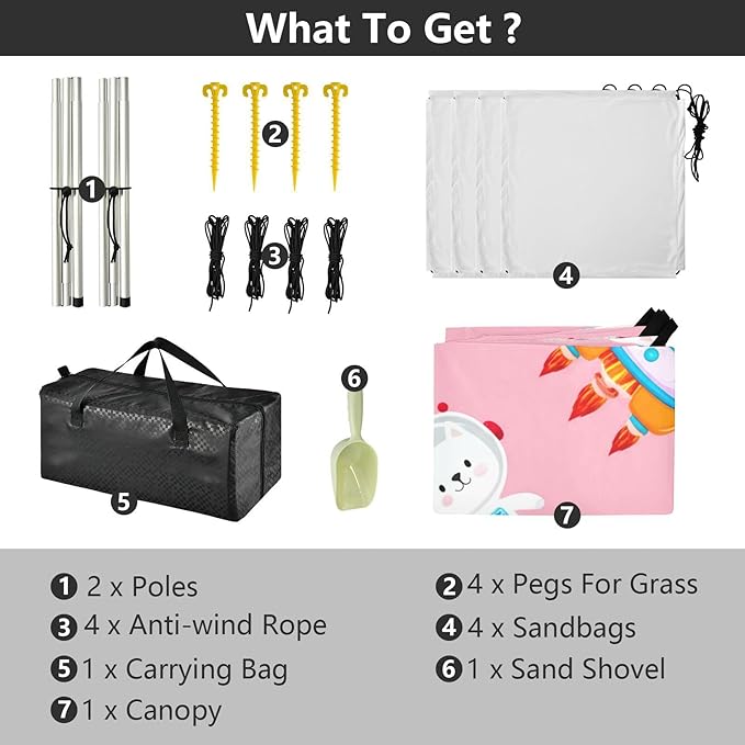 Beach Canopy with Windproof Ropes &amp Sandbags Beach Tent Sun Shade Sun Shelter for Camping Trips Fishing Backyard Fun or Picnics Astronaut Cats