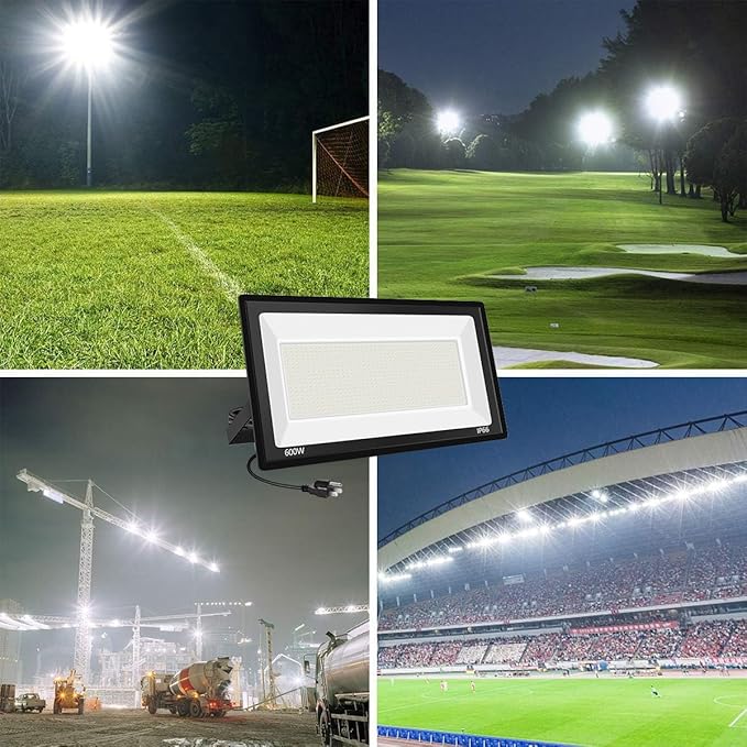 600W LED Flood Light 2PackSuper Bright Daylight 5000K IP66 Waterproof Security Outdoor LED Arena LightsCommercial Lighting Floodlight for FieldsCountsStadium