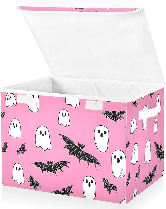 Storage Cube with Lid Halloween Bats Print 16.5×12.6×11.8 IN Collapsible Large Capacity Foldable Storage Basket Bin Organizer