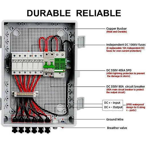 Solar Combiner Box 8 String 80A Circuit Breaker IP65 Outdoor Rated for Off Grid PV System Panel Power Distribution