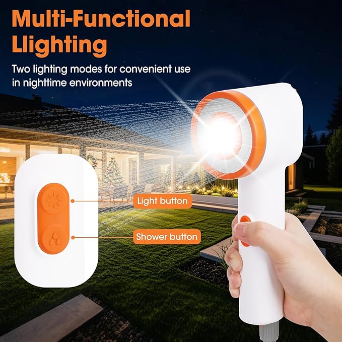Portable Shower for Camping 2500mAh Rechargeable Camp Shower Pump with Foldable Bucket and Light Filtered Shower Head Outdoor Shower Kit for Travel Pet Bath Car Washing Wartering Plants