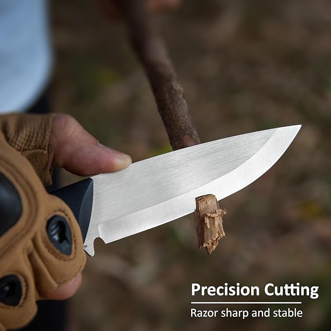 Fixed Blade Knife 3.94” Drop Point 9cr18mov Blade Camping Hunting Hiking Knife for Men Women G10 Handle with Sheath and Clip Outdoor Daily Use EDC