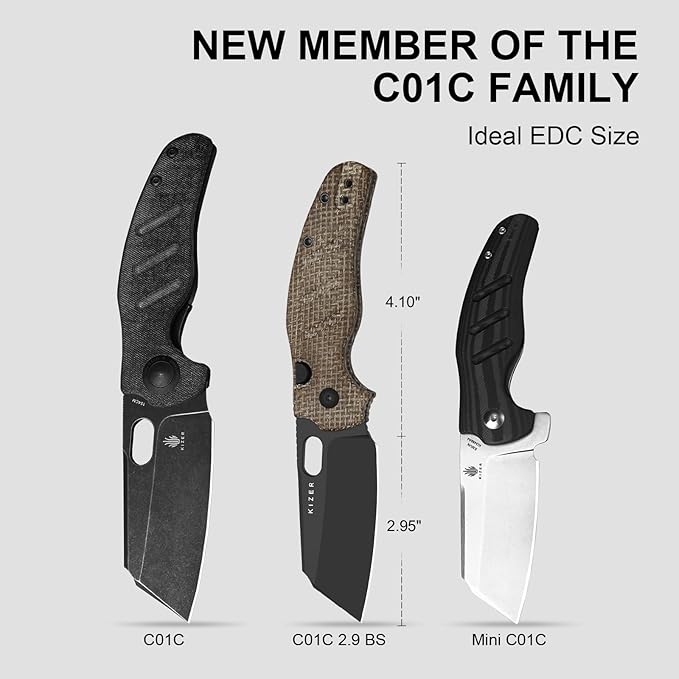 Kizer C01C 2.9 BS Sheepdog Pocket Knife 2.95 Elmax Sheepsfoot Blade Folding Knife with Brown Norplex UltreX™ Micarta Handle Small EDC Camping Survival Knives with Thumb Hole Ki3488.29BSA2