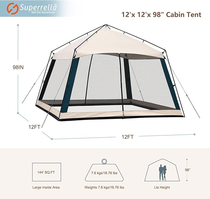 12 x 12 FT Camping Screen Tent for 8-10 Person Easy Setup Screen House with UV 50+ Sun Protection &amp Mosquito Net for Camping Backyard Picnic Patio Outdoor Beige &amp Navy