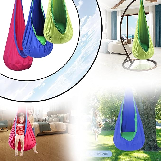 TOPIND Kids Hanging Pod Swing ChairChild Hammock Chair for Indoor and OutdoorSwing Chair with Inflatable Pillow and All Accessories Easy to Hang Comfortable NestGirls and Boys(Green)