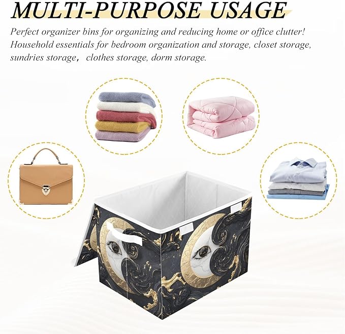 Storage Cube with Lid Moon Luxurious Print 16.5×12.6×11.8 IN Collapsible Large Capacity Foldable Storage Basket Bin Organizer