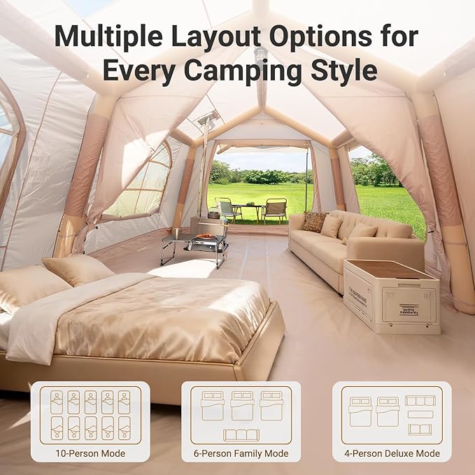 ABORON 2/6/8/10/12 Person Inflatable Camping Tent Easy Setup Blow Up Tent with Hand Pump PU3000mm Waterproof &amp Breathable 4 Season Glamping Tent for Outdoor Camping
