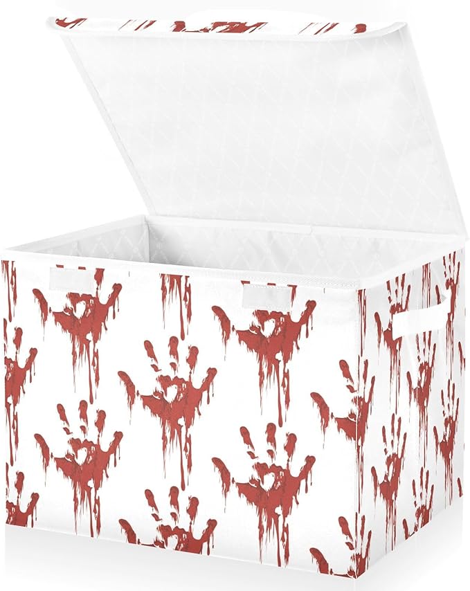 Large Collapsible Storage Bins with Lids Halloween Scary Bloody Zombie Storage Baskets Organizer Containers with Handles for Clothes