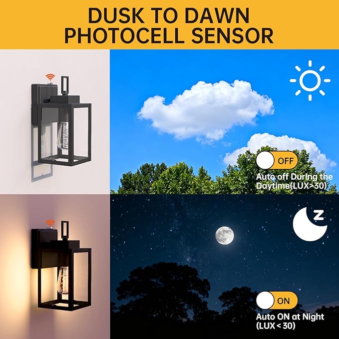 10 Inch Exterior Lighting Fixture Dusk to Dawn Black Porch Light Wall Mount with Metal Frame for House Front Door Garage Weatherproof Anti-Rust Outdoor Light Fixture 2 Pack Bulb not Included