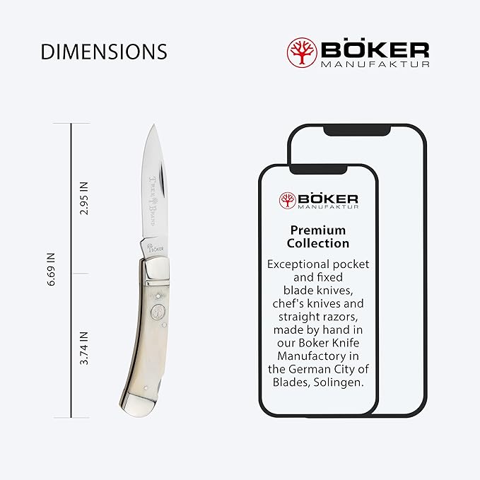 BOKER TREEBRAND – Lockback Smooth White – Medium Pocket Knife with One Super-Sharp D2 Blade &amp Nail Nick – Classic Gentleman Folder with White Bone Handle Scales &amp Backlock – Made in Germany