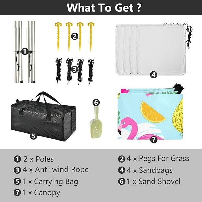 Beach Canopy with Windproof Ropes &amp Sandbags Beach Tent Sun Shade Sun Shelter for Camping Trips Fishing Backyard Fun or Picnics Flamingos