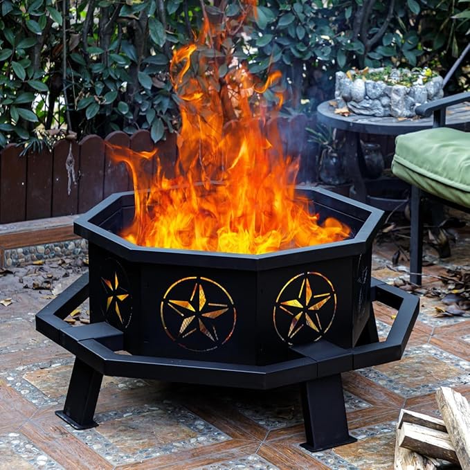 Verdeluxe 35 Inch Octagonal Fire PitOutdoor Fire PitWood Burning Firepit for BonfireFirepits for OutsideCamping Backyard PatioBonfireGarden