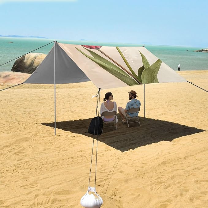 ALAZA Two Tulip Flowers Beach Tent Sun Shelter Portable Canopy Sunshade for Outdoor Camping Picnics Backyard Fun 10x9 ft
