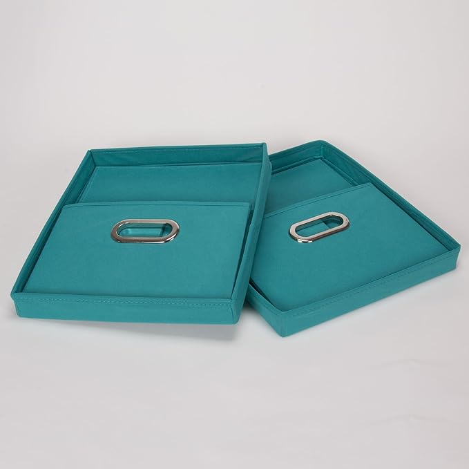Household Essentials Fabric Storage Boxes with Lids and Handles Aqua