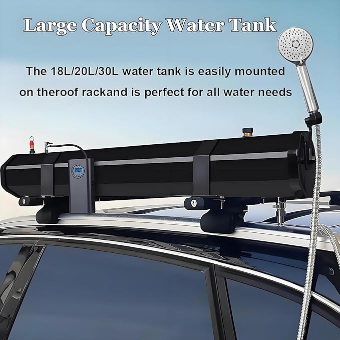 18L/20L/30L Roof Rack Mount Road Shower Pressurized Water Tank for Camping Shower w/ 5.58ft Water Pipe &amp Shower Head Portable Camping Shower for Vehicle Truck SUV Sedan RV(18L/4.76Gal)
