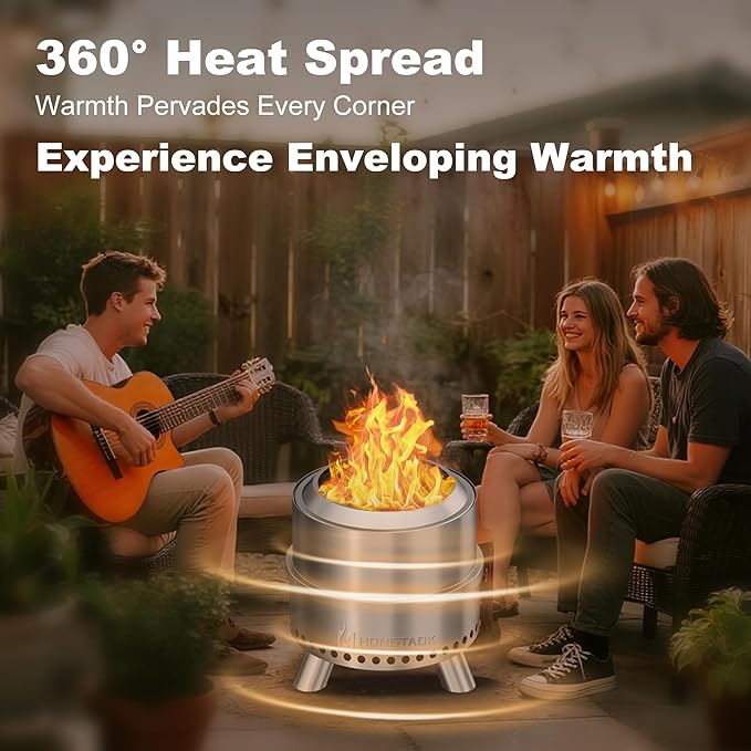 Smokeless Fire Pit with Waterproof Bag 15 Inch Stainless Steel Fire Pits for Outside Wood Burning Smokeless Firepit Outdoor Bonfire Removable Ash Pan Portable for Camping Backyard