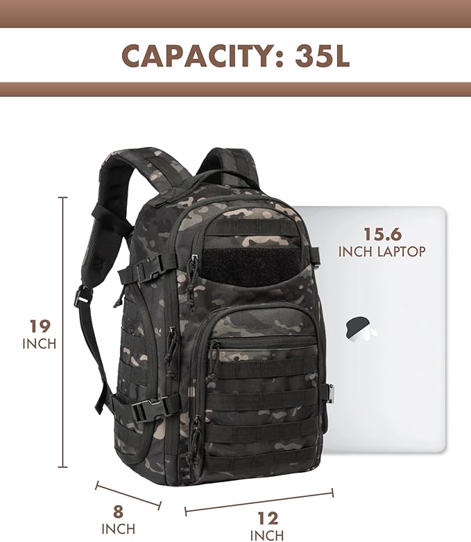 Military Tactical Backpack for Men 35L Tactical Laptop Backpack Tactical Bag Bug Out Bag Army 3 Days Assault Pack - Black&ampCamo
