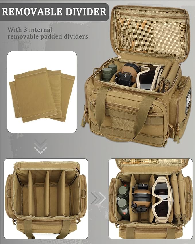 HAMBOLY Tactical Gun Range Bag for Handguns Pistol Range Bag with 6X Magazine Slots and Extra Pockets for Ammo and Essentials for Shooting Hunting Outdoor Sports