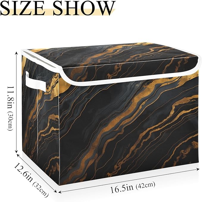 Marble Blue Black Gold Gradient Storage Bins with Lids Stackable Clothing Storage Storage Bins Large for Office Supplies