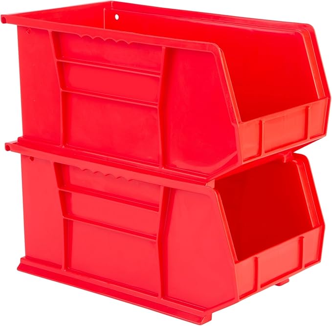 Hudson Exchange 15 x 8 x 7 (12 Pack) Plastic Stackable Storage Bin and Hanging Container Red
