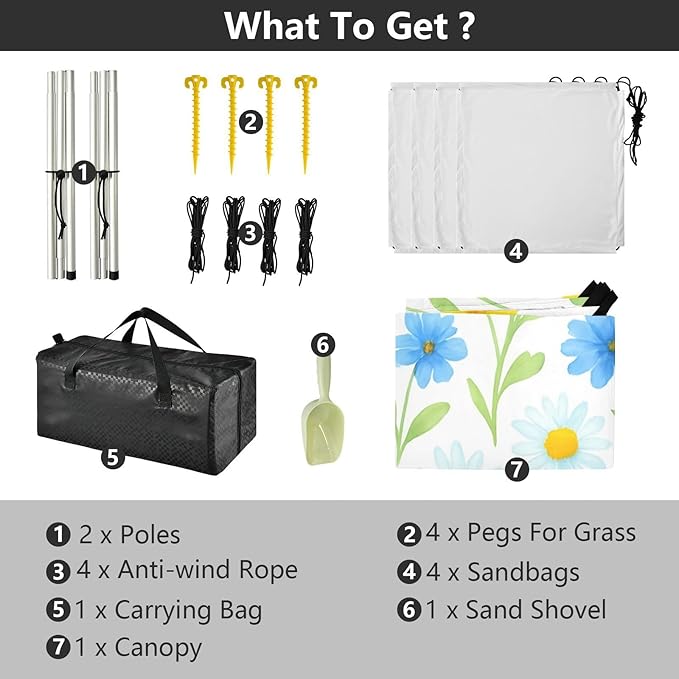 Beach Canopy with Windproof Ropes &amp Sandbags Beach Tent Sun Shade Sun Shelter for Camping Trips Fishing Backyard Fun or Picnics Wildflowers