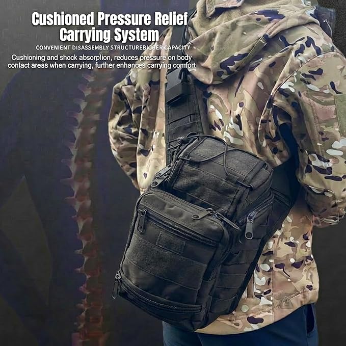Tactical Backpack for MenMilitary Sport Bag Pack Sling Shoulder Backpack Tactical Crossbody Bag EDC Molle Assault Range Bag Chest Pack for Hiking Camping Outdoor - Black