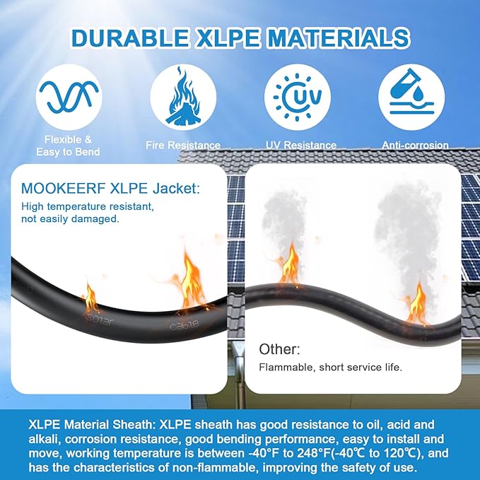MOOKEERF Solar Pane Wire 8 AWG - Solar Extension Cable 150Ft Black &amp 150Ft Red 8 Gauge Tinned Copper PV Wire for Outdoor Automotive RV Solar Panel Boat Marine (Black+Red)