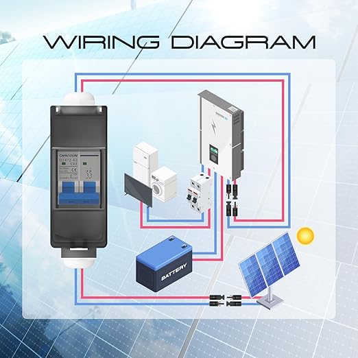 Solar Panel Disconnect Switch cnaodun 63Amp DC 1000V Miniature Circuit Breaker PV Disconnect Switch Breaker Box with IP65 Waterproof UV-Proof Box