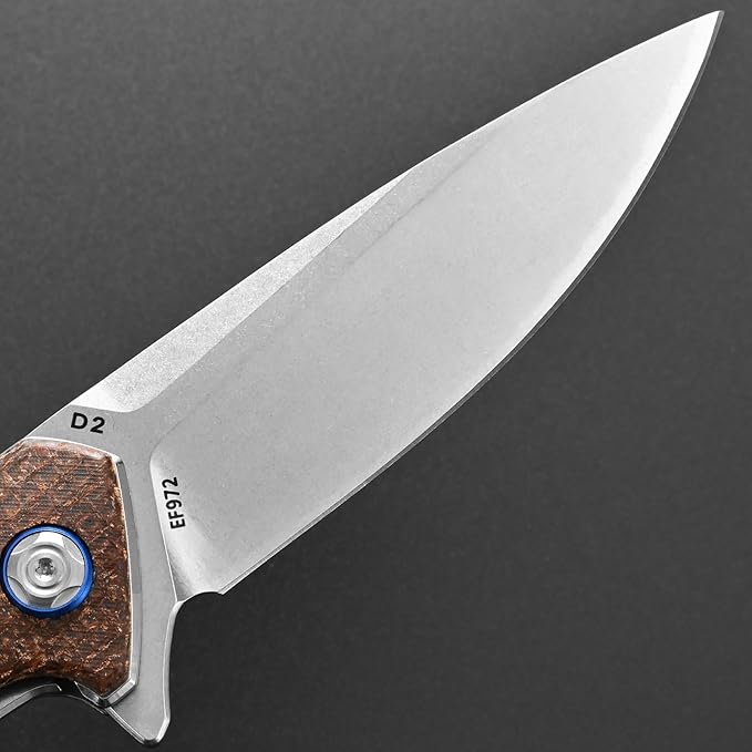 Eafengrow EF972 Folding Knife D2 Steel Blade Micarta Handle Pocket Knife Folder for Outdoor Camping Hiking Working EDC Tool Knife(Brown)