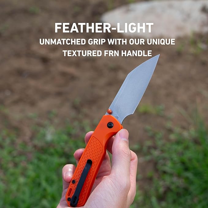 CJRB Pyrite-Light Manual Folding Knife with 3.34'' Upgraded AR-SFII Steel Blade Pocket Knives with Button Lock for Camping Hiking J1945 Orange