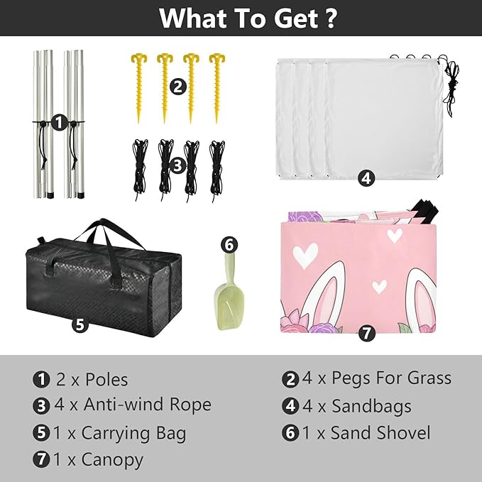 Beach Canopy with Windproof Ropes &amp Sandbags Beach Tent Sun Shade Sun Shelter for Camping Trips Fishing Backyard Fun or Picnics Rabbit