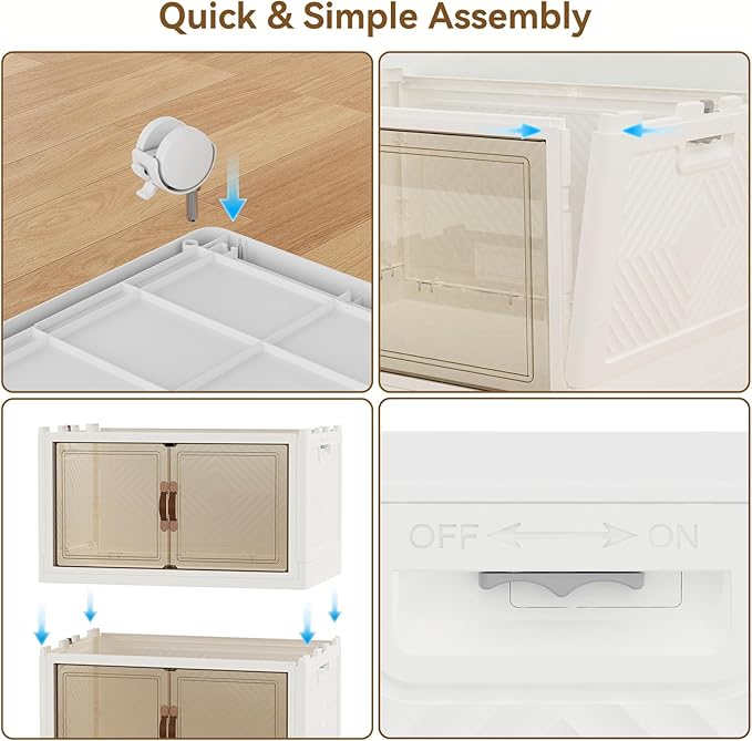 SAILUN 410QT/102Gal Stackable Storage Bins with a Lid Collapsible Storage Bins With Doors Folding Cabinet for Home Closet Organization3 Pack-28 W x 18 D x 47 H White