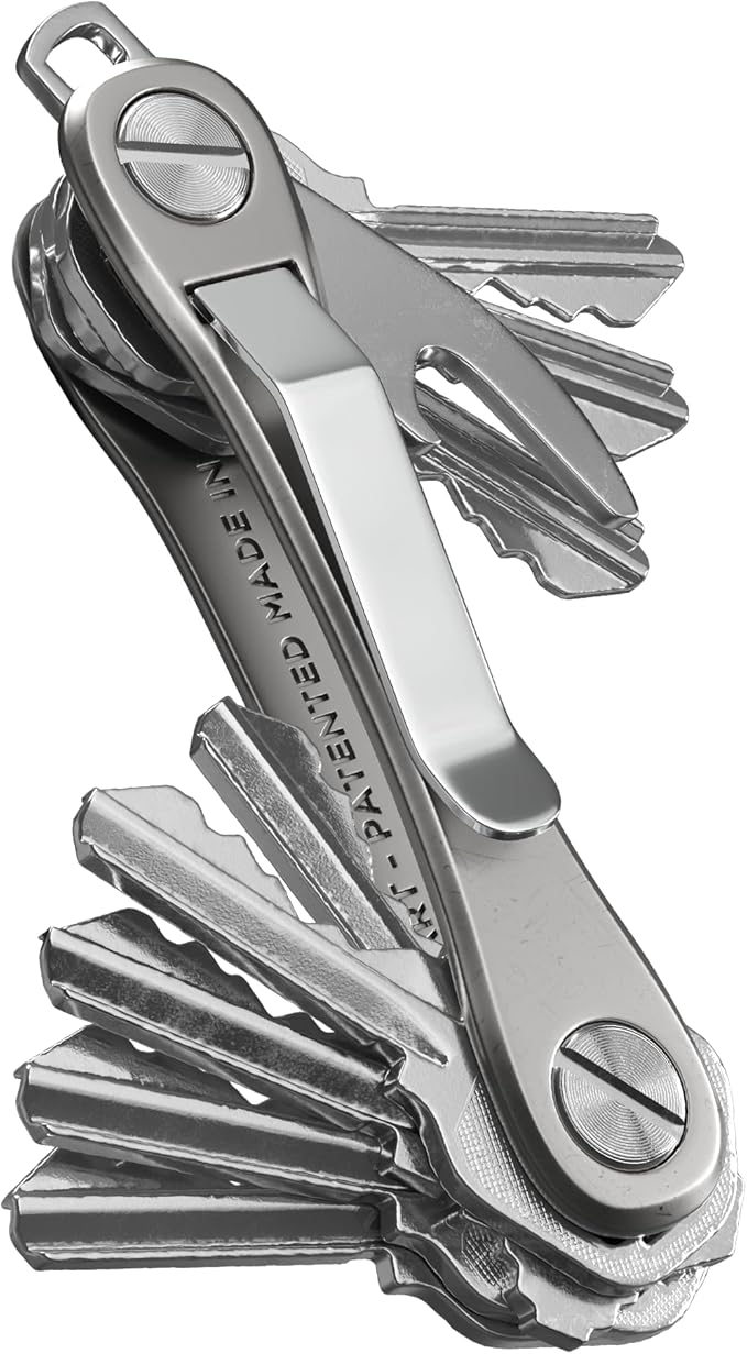 KeySmart Rugged - Multitool Key Holder for Keychain w/Bottle Opener and Pocket Clip Organizer for Keys EDC Keychains Ring for Car Fobs Key Chains Expandable (Up to 14 Keys Titanium)