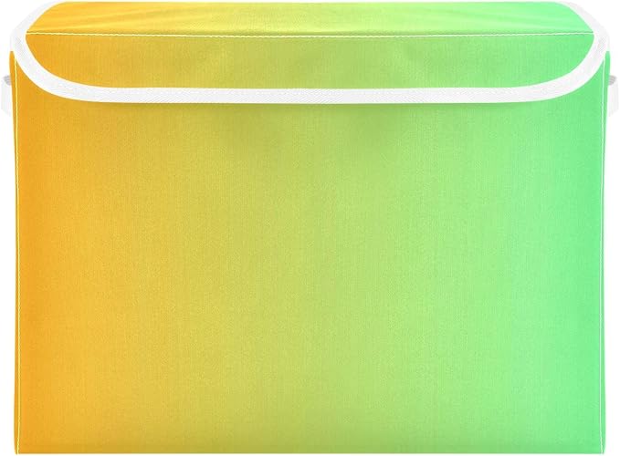 Yellow Green Gradient Storage Containers with Lids Foldable Box Organizer Storage Bins with Handles for Home Studyroom