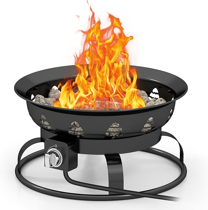 Giantex Portable Propane Fire Pit 21 Inch Smokeless Fire Bowl with Cover Natural Lava Rocks Tank Holder 58000 BTU Round Outdoor Gas Firepit for Outside Camping Patio Yard